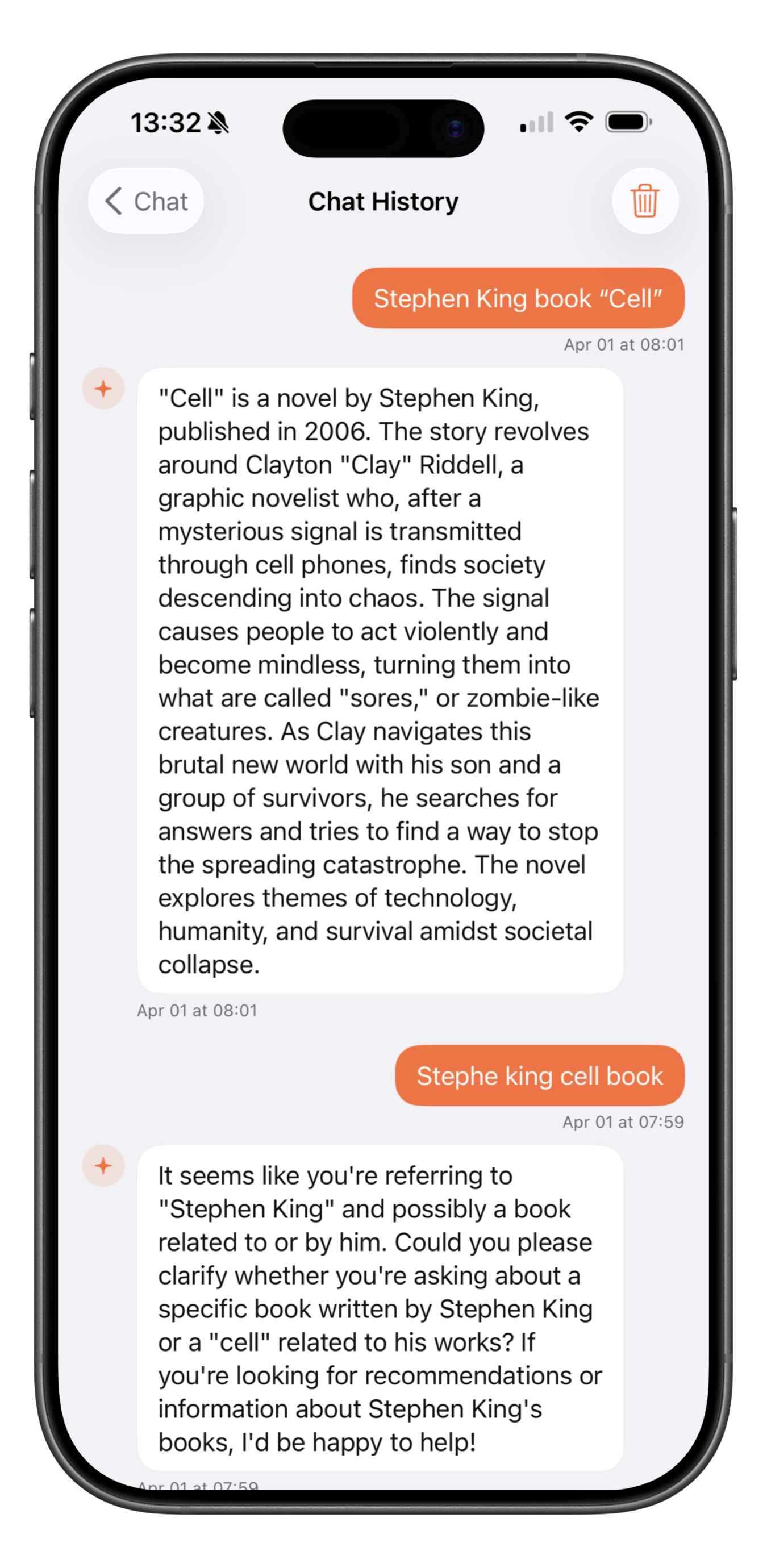 History of AI Requests screen