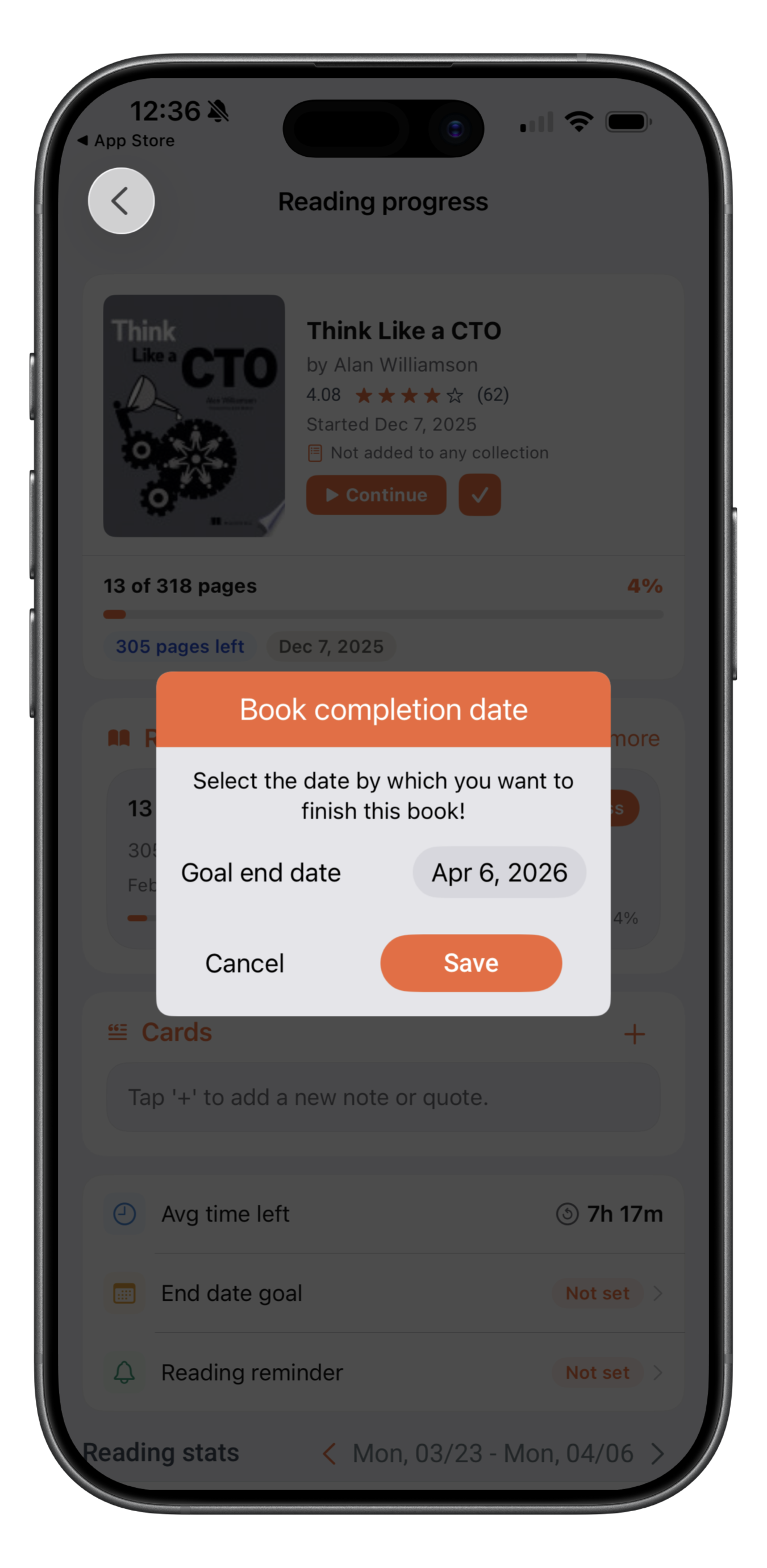 Book Completion Date screen