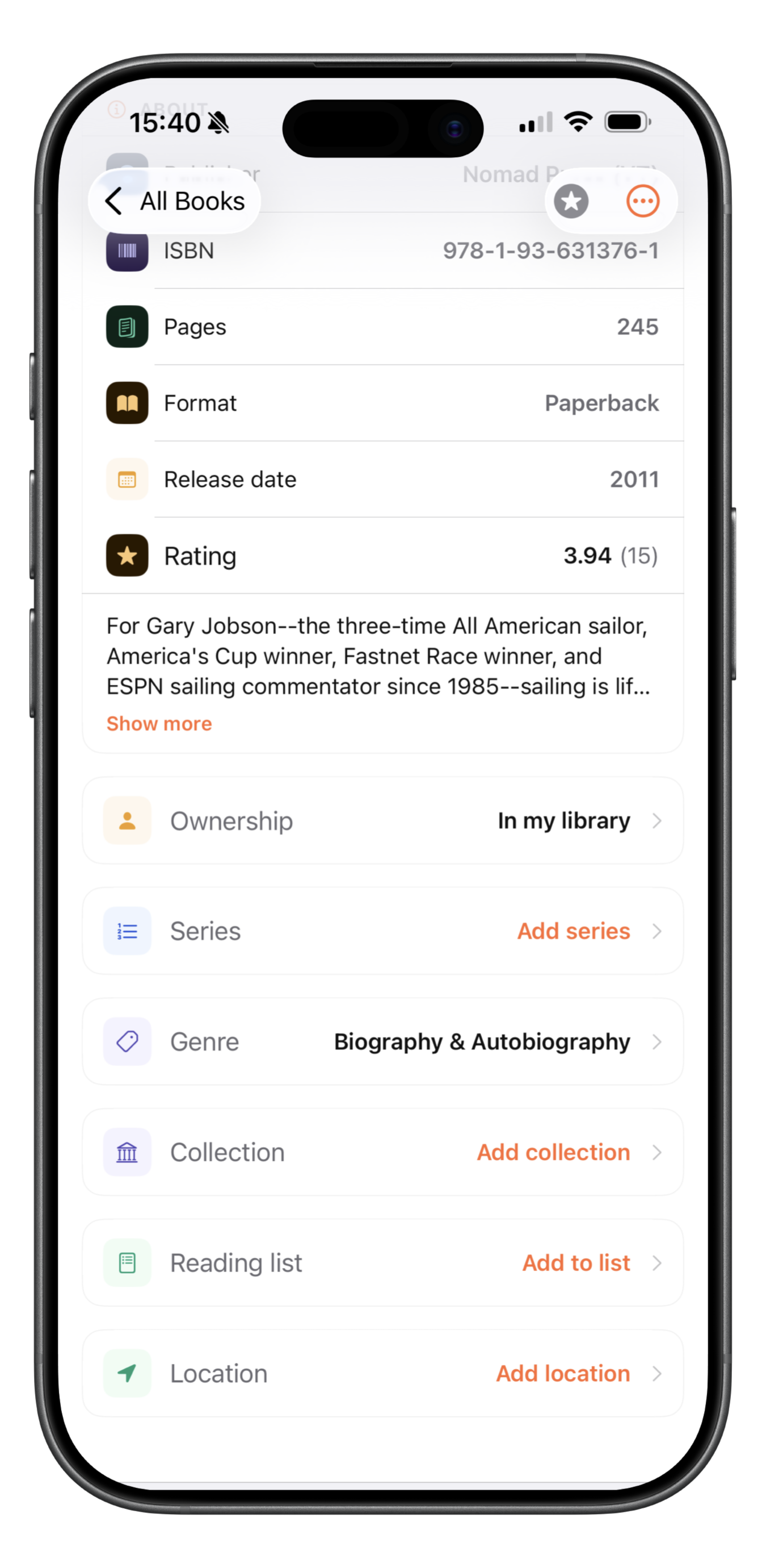 Manage your books – All Books screen