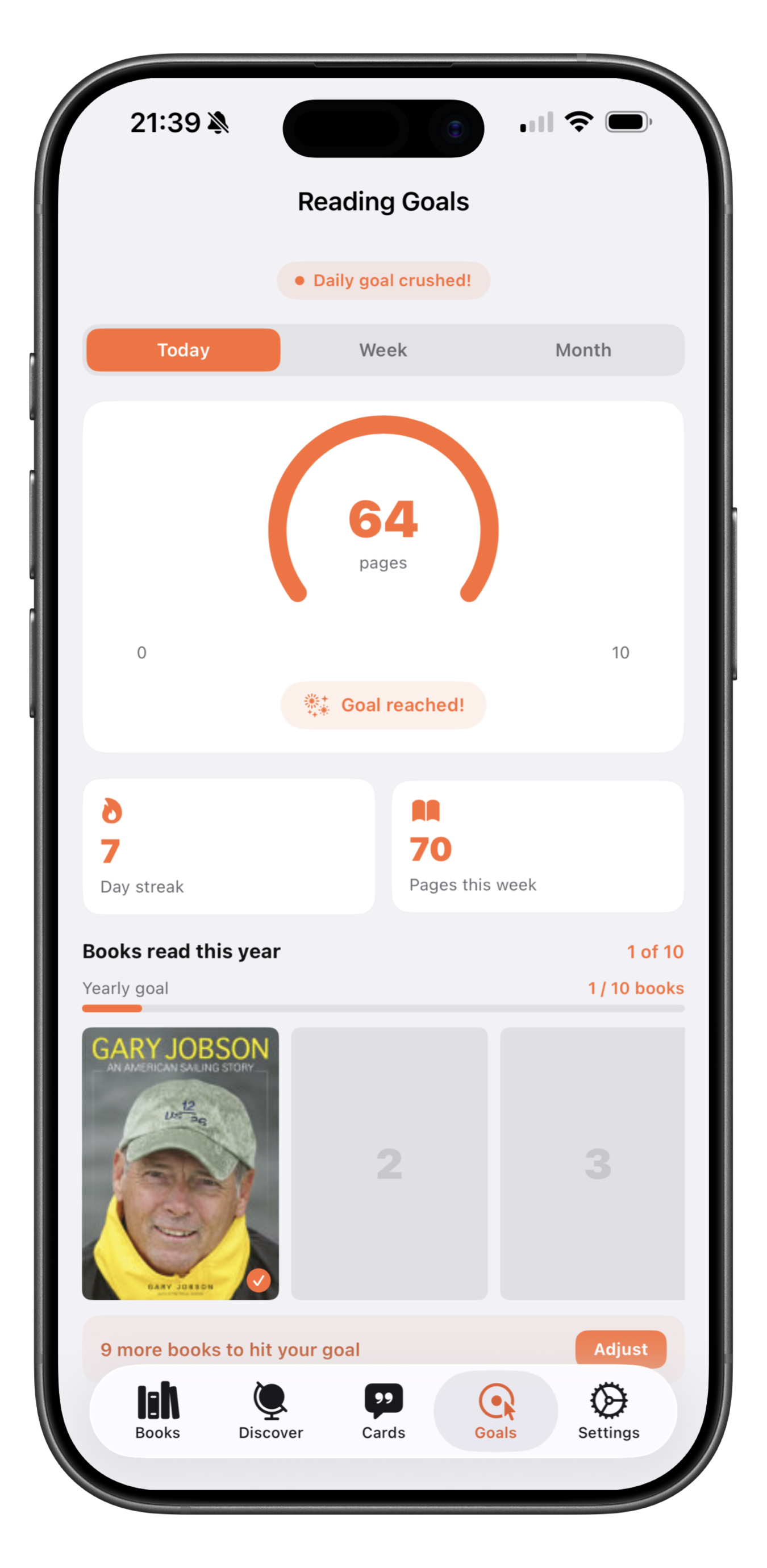 Reading Goals screen