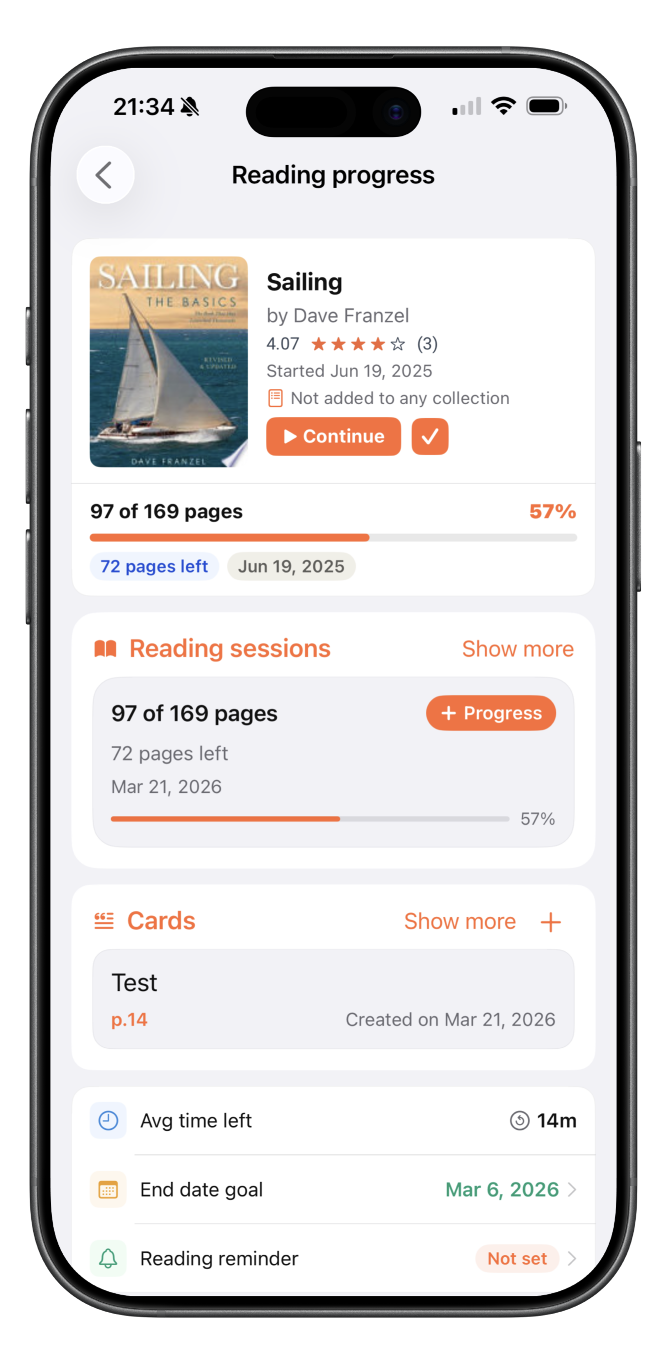 Reading progress screen